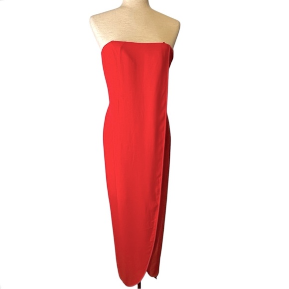BCBGMaxAzria Jesse Ambrosia Lipstick Red Strapless Chiffon Tulip Dress 4R NWT - Picture 1 of 12